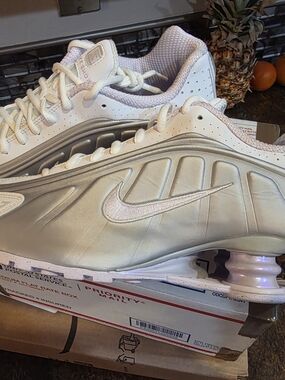 Nike White and Silver Shox Running Shoes